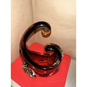 Sommerso Murano Style Glass Vase, Bird, Amber/clear/Blue, 8.5”H-6” W